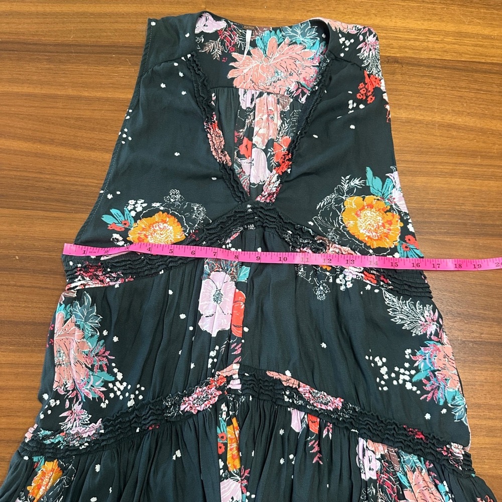 Free People Haze Black Floral Tunic Top XS Mini Dress Coverup Boho Country - Picture 6 of 11